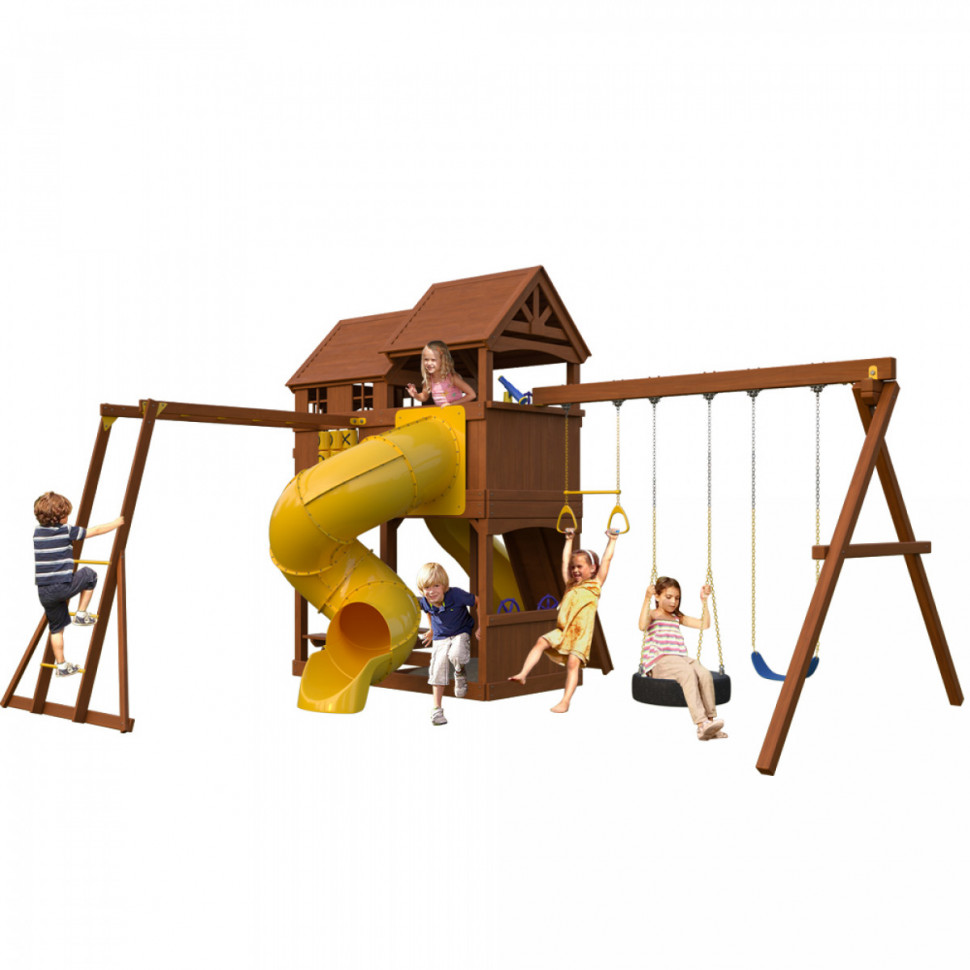 Детский игровой комплекс Newsunrise с винтовой горкой-трубой, рукоходом