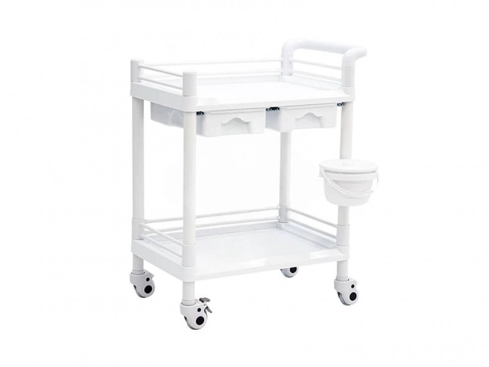 Тележка медицинская МЕТ SPY-120/ТP-500 (17911/15821) из пластика,белая (2 ящика, 2 полки, ведро, руч
